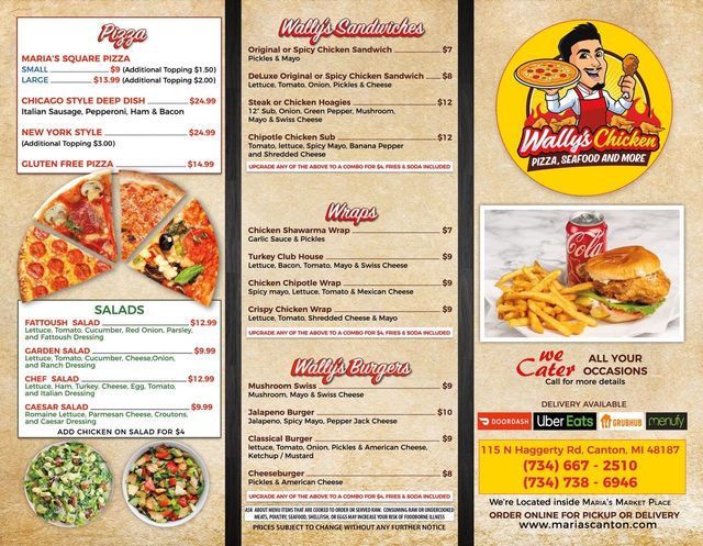 Maria's store pizza menu